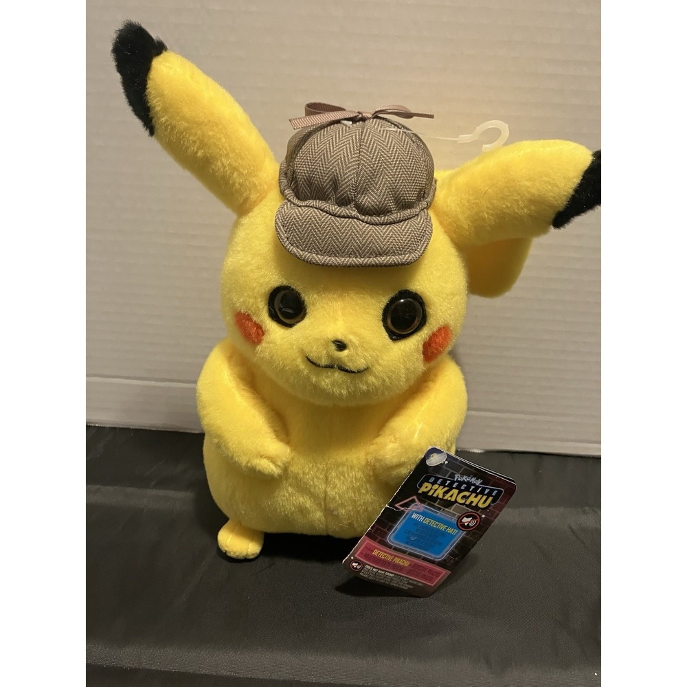 2019 Pokemon Pikachu Detective Pikachu Plush YELLOW with Detective Hat NWT